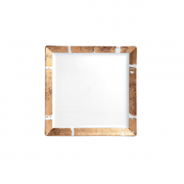 Пирожковая тарелка квадратная инкрустированная золотом "Feuille", 13x13 см