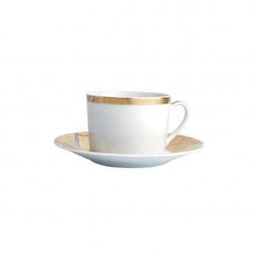 Чайная чашка / чашка для капучино с блюдцем инкрустированные золотом "FEUILLE D'OR", V 0,15 л