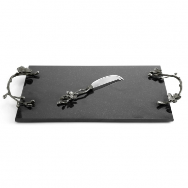 Плато для сиру гранітне з ножем "Black Orchid", 46x25 см