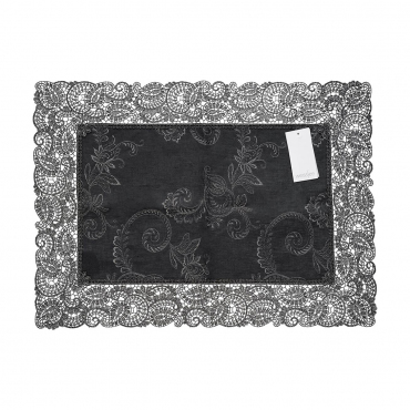Плейсмат льняной с вышивкой и кружевным кантом "Venice", серый, 40x55 см