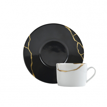 Чайная чашка с черным блюдцем "Kintsugi Charbon", набор из 4-х, v 0,15 л