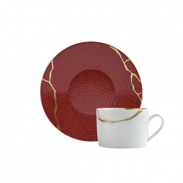 Чайная чашка с красным блюдцем "Kintsugi Rouge Empereur", набор из 4-х, v 0,15 л