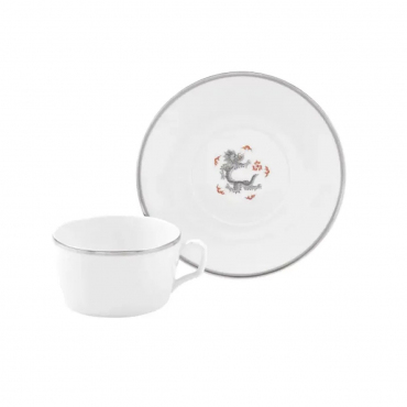 Чайная чашка / Чашка для капучино с блюдцем "Black Ming Dragon Platinum", V 0,2 л