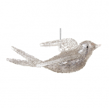 Елочная игрушка "Птичка" серебряная "Christmas Silver", l 13 см