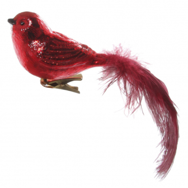 Елочная игрушка "Птичка" красная "Christmas Red", l 20 см