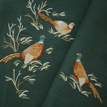 Салфетка льняная с ручной вышивкой "Pheasant", 50х50 см 