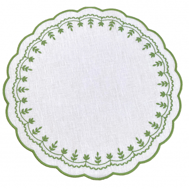 Плейсмат с зеленой вышивкой "Leaflets", D 43 см